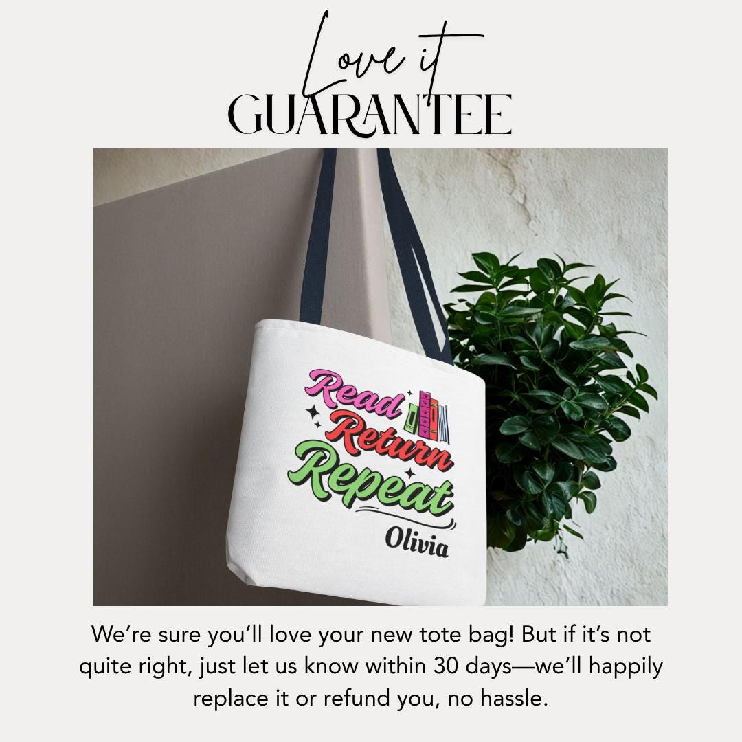 Personalized Read Return Repeat Tote Bag Custom Library Book Bag with Name Cute Literary Gift for Her, Teachers, Student Bookish Tote Bag