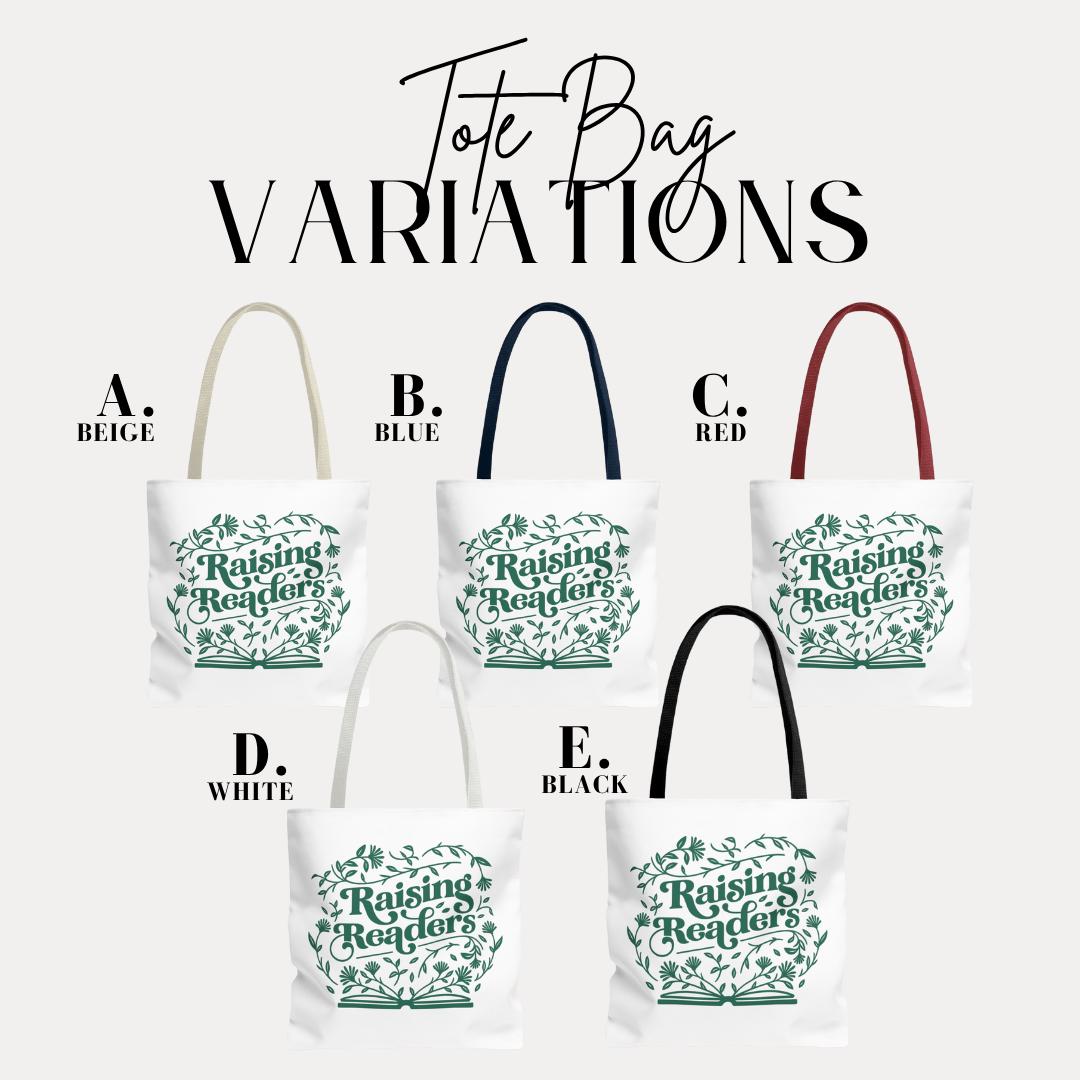 Raising Readers Book Tote Bag 18"x18" Cute Reading Design with Leaves Daily Use Tote for Bookworm Tote Bag Gift Bag for Readers Shopping Bag