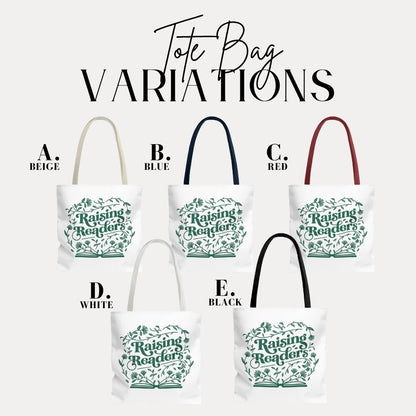 Raising Readers Book Tote Bag 18"x18" Cute Reading Design with Leaves Daily Use Tote for Bookworm Tote Bag Gift Bag for Readers Shopping Bag