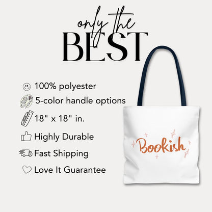 Bookish Tote Bag 18"x18" Aesthetic Reading Tote for Book Lovers Everyday Carry Book Bag Book Club Bag Bookworm Gift Everyday Tote Bag