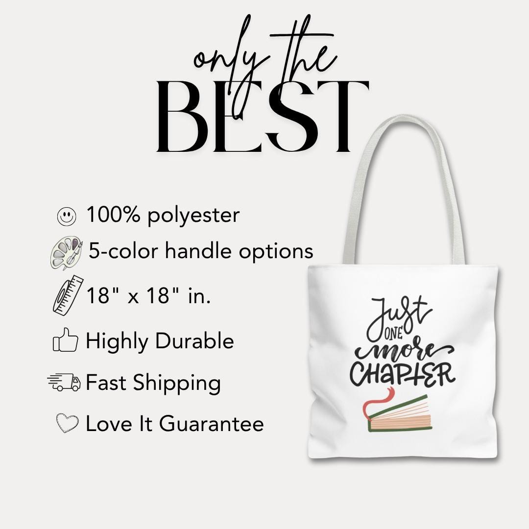 Just One More Chapter Tote Bag 18"x18" Reading Bag for Bookworms Book Club Library Tote Everyda Casual Book Bag Book Haul Bag for Women