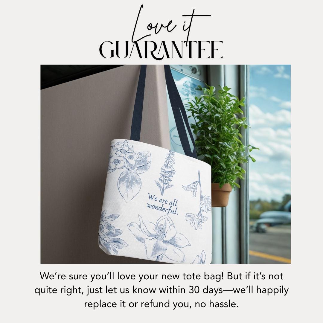 We Are All Wonderful Floral Tote Bag 18"x18" Self-Love Quote Tote Bag Unique Birthday Gift Idea Inspirational Canvas Tote Bag Gift for Her