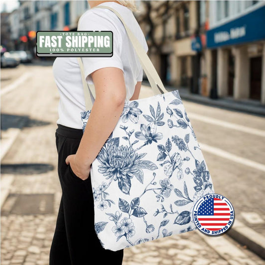 Elegant Blue Floral Tote Bag 18x"18" Stylish Eco-Friendly Shoulder Bag Unique Gift for Women Bridesmaid Bag Lightweight Travel Tote Bag