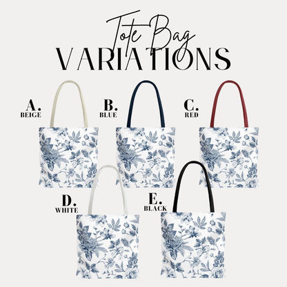 Elegant Blue Floral Tote Bag 18x"18" Stylish Eco-Friendly Shoulder Bag Unique Gift for Women Bridesmaid Bag Lightweight Travel Tote Bag