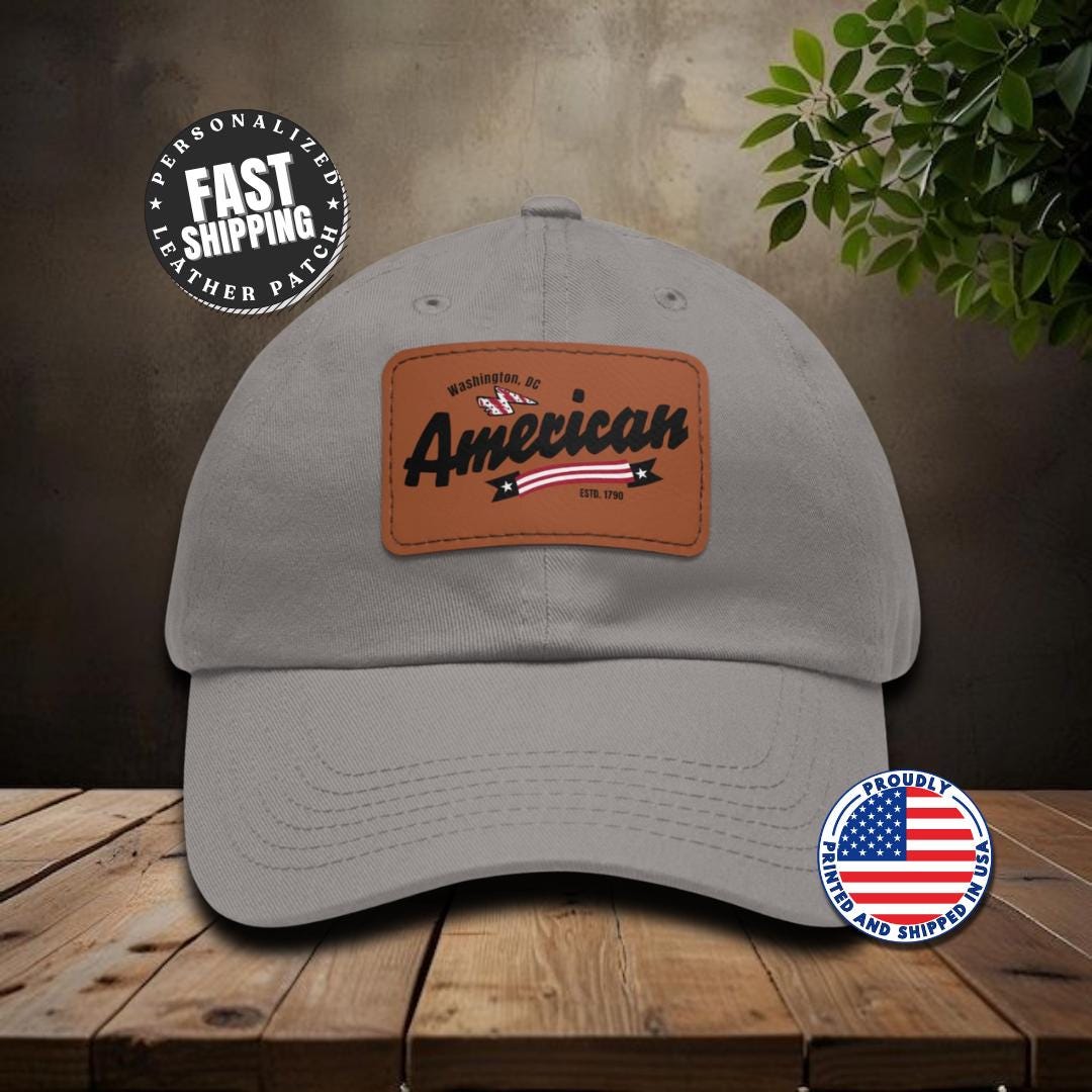 Personalized American Dad Hat with Leather Patch Patriotic Gift for Him, Husband, Boyfriend American Hat Patriotic Dad Cap Veteran Gift Idea