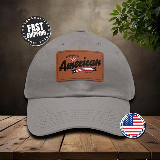 Personalized American Dad Hat with Leather Patch Patriotic Gift for Him, Husband, Boyfriend American Hat Patriotic Dad Cap Veteran Gift Idea