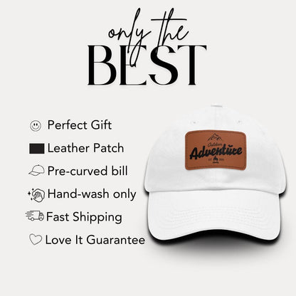 Personalized Outdoor Adventure Leather Patch Hat Custom Unisex Hiking Cap Mountain Camping Dad Hat Gift for Nature Lovers Gift for Him