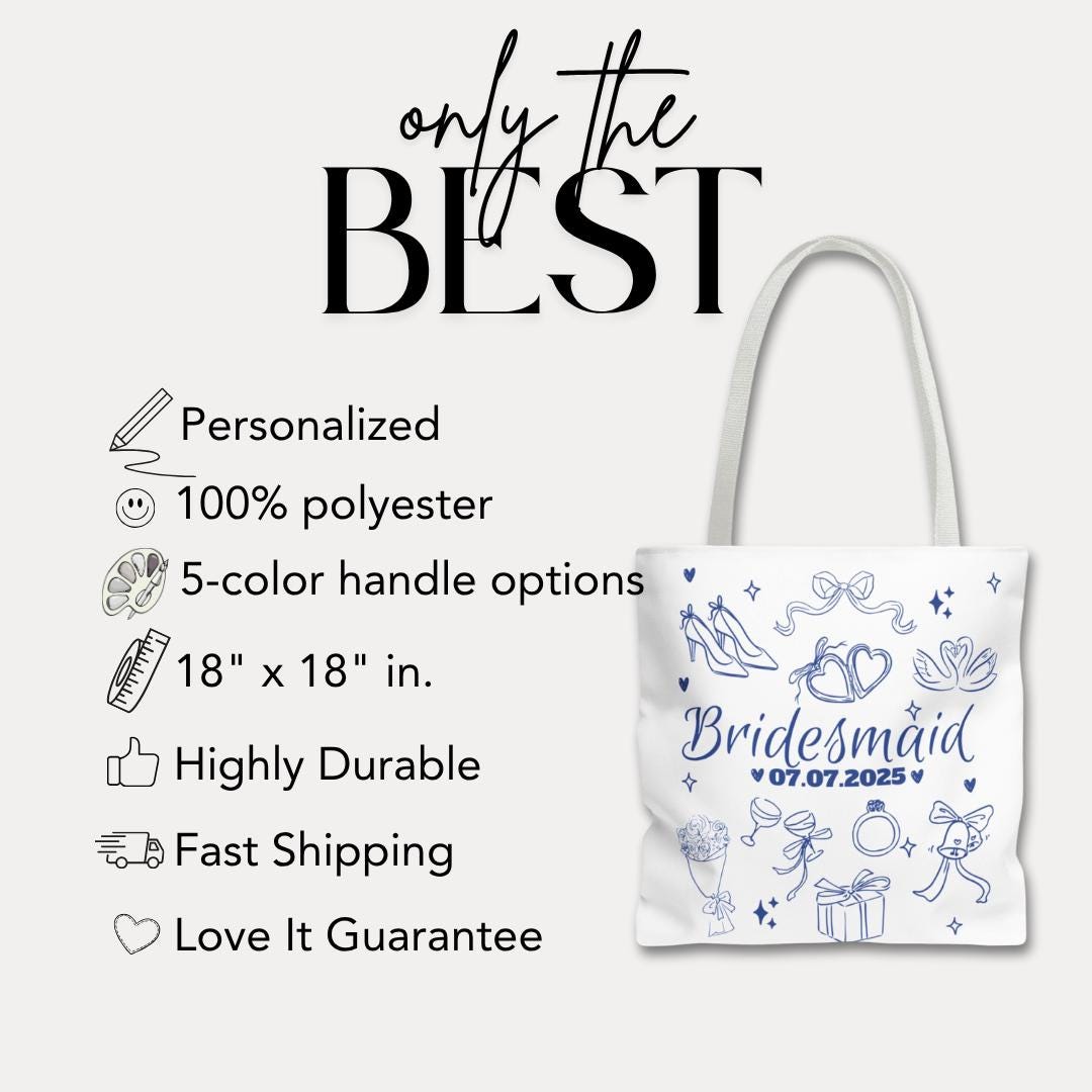 Personalized Bridesmaid Tote Bag Custom Bridesmaid Proposal Gift Wedding Party Bag for Bridesmaids Bridal Shower Tote Bachelorette Party