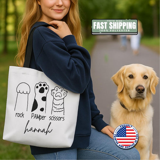 Personalized Rock PAWper Scissors Tote Bag Dog Mom Gift Cute Dog Tote Bag Grocery Bag for Dog Owner Bag for Dog Walks Parks and Everyday Us