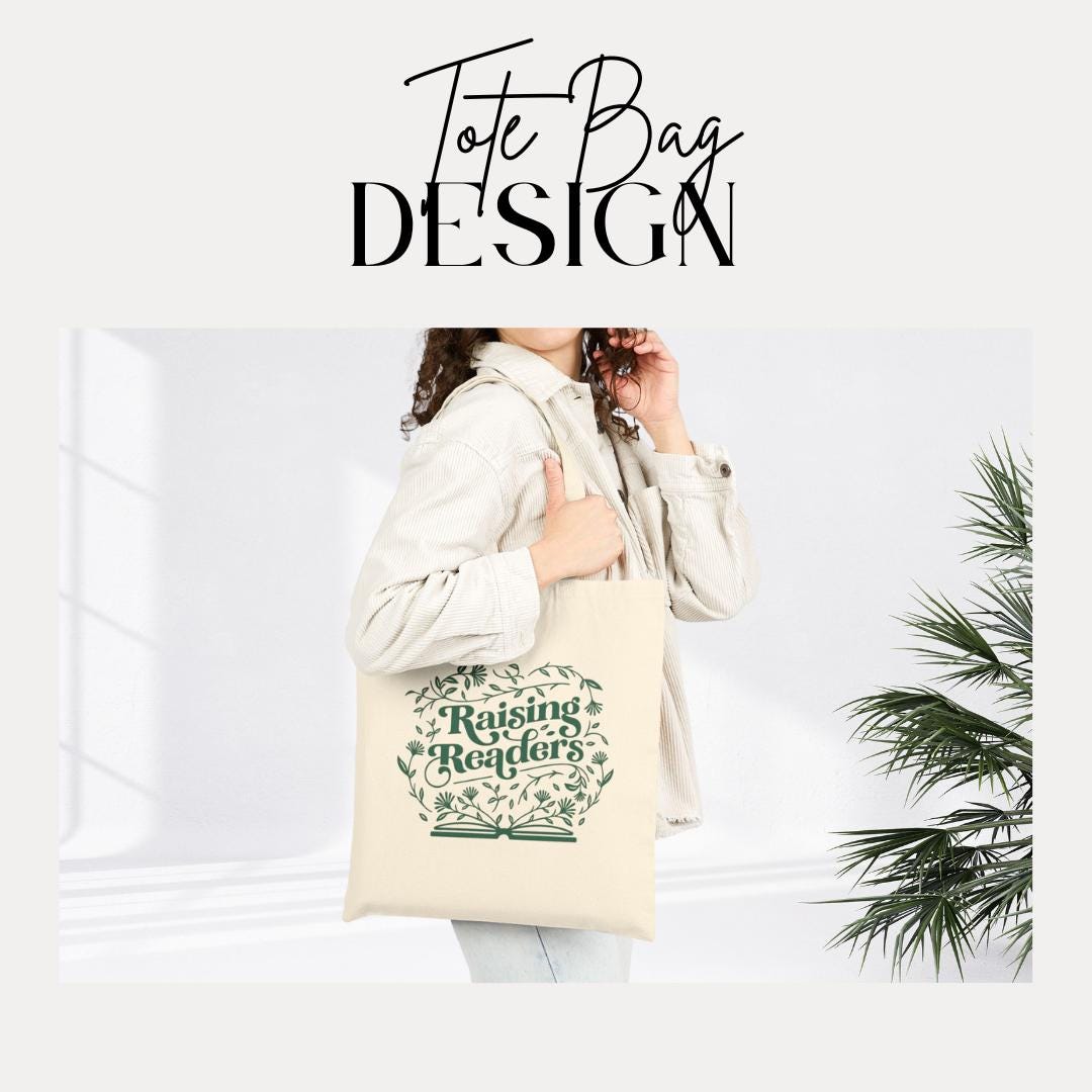 Eco-Friendly Cotton Tote Bag - "Raising Readers" Design for Book Lovers, Gifts for Teachers, Reading Enthusiasts, Library Bags, Cute Tote