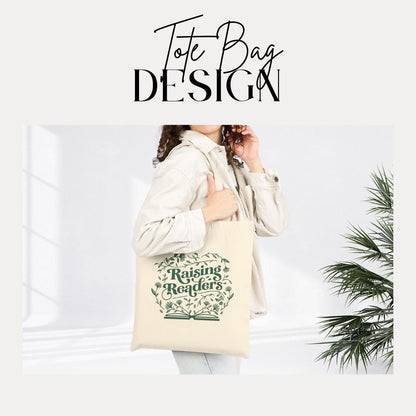 Eco-Friendly Cotton Tote Bag - "Raising Readers" Design for Book Lovers, Gifts for Teachers, Reading Enthusiasts, Library Bags, Cute Tote