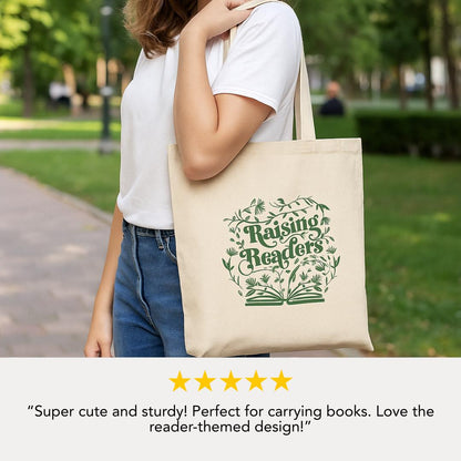 Eco-Friendly Cotton Tote Bag - "Raising Readers" Design for Book Lovers, Gifts for Teachers, Reading Enthusiasts, Library Bags, Cute Tote