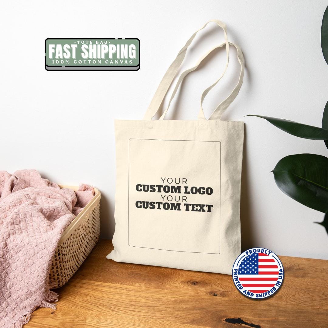 Bulk Personalized Cotton Canvas Tote Bag Personalized Business Tote with Your Logo & Text Office Staff Appreciation Gifts Team Merch Bag