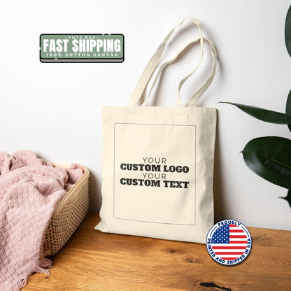 Bulk Personalized Cotton Canvas Tote Bag Personalized Business Tote with Your Logo & Text Office Staff Appreciation Gifts Team Merch Bag