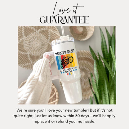 Personalized Vintage Motorcycle 40oz Tumbler with Handle & Straw Custom Retro Biker Mug Birthday Gift for Husband, Dad, Grandpa, Biker Lover