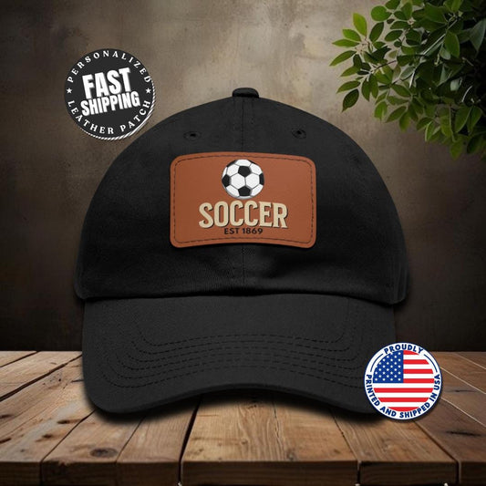 Personalized Soccer Dad Hat with Leather Patch Gift for Dad Custom Year Soccer Cap Sports Fan Hat Gift for Him Soccer Coach Gift Game Day