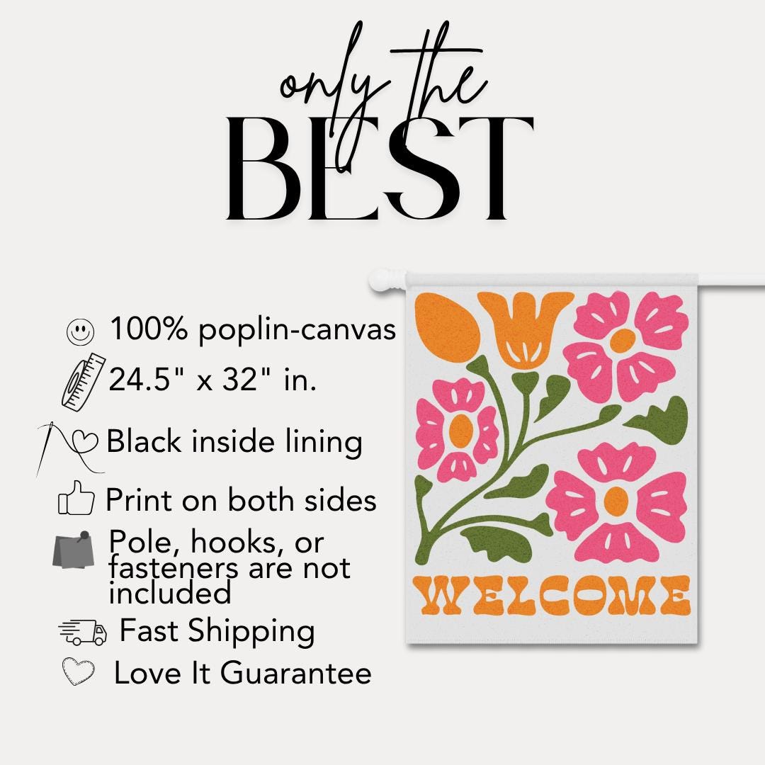 Retro Floral Welcome House Banner Outdoor Decor Spring Decor Housewarming Gift Garden and House Flag Rustic Home Welcoming Sign House Decor
