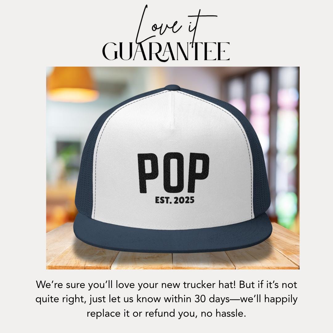Personalized Pop Embroidered 5 Panel Trucker Hat Custom Trucker Cap Retro Pop Hat Gift Idea Pop Hat Vibes Gift for Dad, Grandpa, Husband