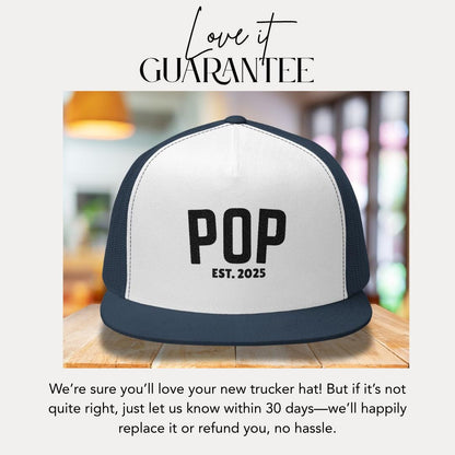 Personalized Pop Embroidered 5 Panel Trucker Hat Custom Trucker Cap Retro Pop Hat Gift Idea Pop Hat Vibes Gift for Dad, Grandpa, Husband