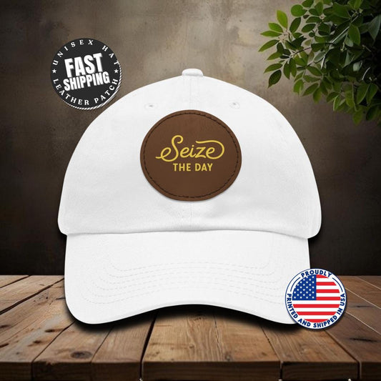Seize the Day Dad Hat with Leather Patch Inspirational Cap for Dads Gift for Father's Day Outdoor Hat  Hat for Casual Wear Daily Wear Cap