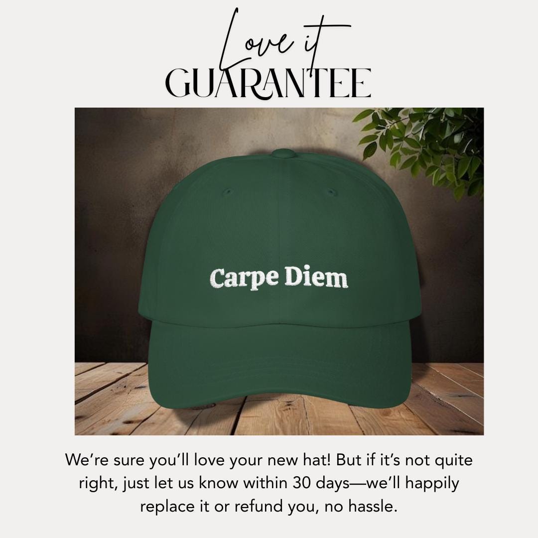 Classic Dad Cap Embroidered Carpe Diem Motivational Quote Cap Gift for Him or Dad Inspirational Quote Hat Everyday Hat Classic Headwear