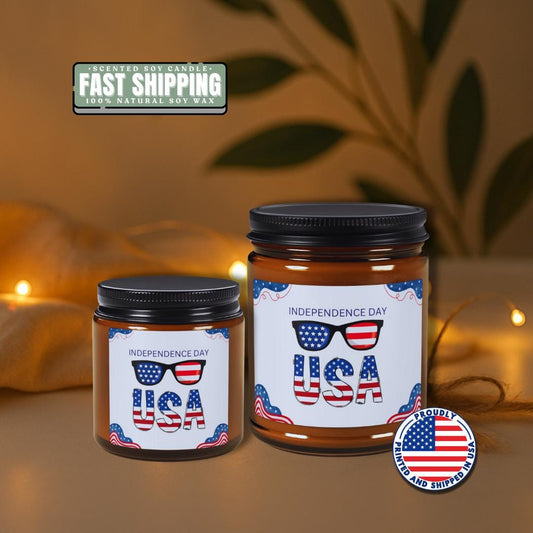 Patriotic Scented Soy Candle Independence Day Decor USA Candle Gift Home Fragrance Amber Jar Candle Aromatherapy 4th of July Decor Gift Idea