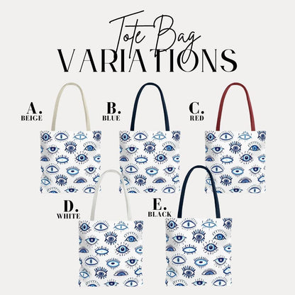 Bold Blue Evil Eye Pattern Large Tote Bag for Travel Market Books Beach or Daily Use Greek Inspired All-Seeing Eye Print Gift for Friends