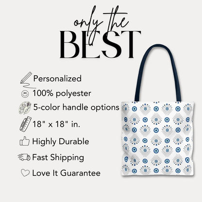 Greek Evil Eye Protection Tote Bag Aesthetic Evil Eye Pattern Tote Bag Good Luck Charm Gift for Her Everyday Use Tote Spiritual Symbol Tote