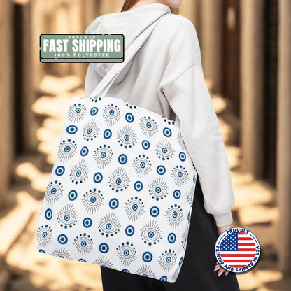 Greek Evil Eye Protection Tote Bag Aesthetic Evil Eye Pattern Tote Bag Good Luck Charm Gift for Her Everyday Use Tote Spiritual Symbol Tote