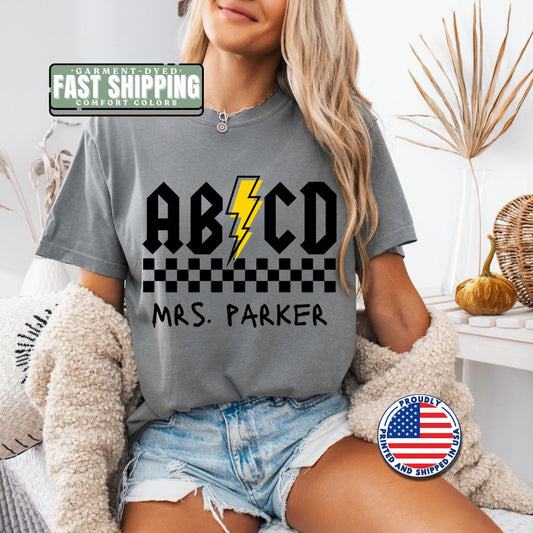 Personalized ABCD Teacher T-Shirt Comfort Colors Custom Teacher Shirt Gift for Teacher Back to School Shirt Gift for Educators Teacher Week