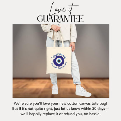 I Am Protected Cotton Canvas Tote Bag - Secure Shopping Eco-Friendly Gift Beach Bag Everyday Carry Wellness Vibes Greece Travel Souvenir
