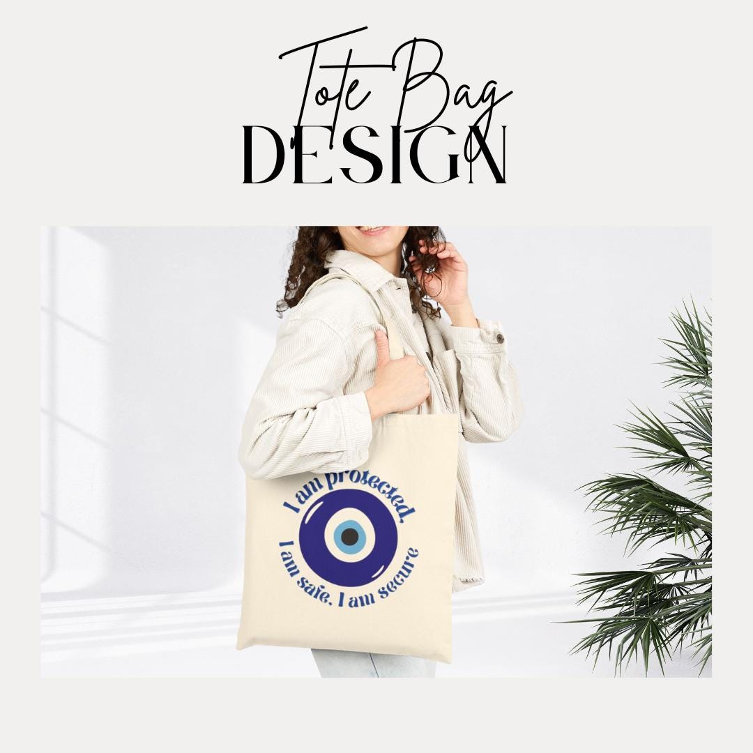 I Am Protected Cotton Canvas Tote Bag - Secure Shopping Eco-Friendly Gift Beach Bag Everyday Carry Wellness Vibes Greece Travel Souvenir