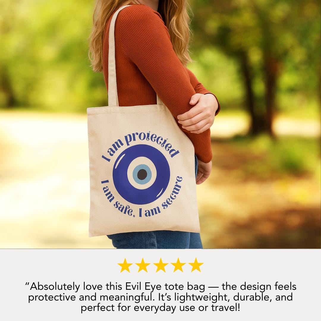 I Am Protected Cotton Canvas Tote Bag - Secure Shopping Eco-Friendly Gift Beach Bag Everyday Carry Wellness Vibes Greece Travel Souvenir