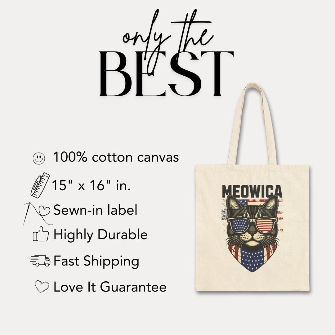 Patriotic Cat Tote Bag Meowica Canvas Bag for Pet Lovers Gift for Cat Owners Eco-Friendly Grocery Bag 4th of July Canvas Bag for Cat Lovers