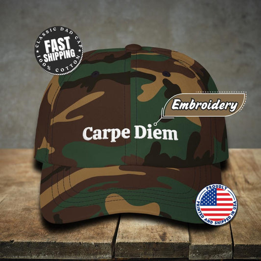 Classic Dad Cap Embroidered Carpe Diem Motivational Quote Cap Gift for Him or Dad Inspirational Quote Hat Everyday Hat Classic Headwear