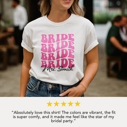 Personalized Bride Comfort Colors T-Shirt Cute Custom Bride Shirt Unisex Wedding Shirt Bridal Party Gift Bachelorette Party Tee Bride-to-Be