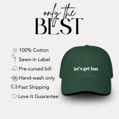 Classic Dad Cap Embroidered Let's Get Lost Design Wanderlust Gift Idea Trendy Adventure Cap for Men & Women Outdoor Roadtrip Streetwear Hat