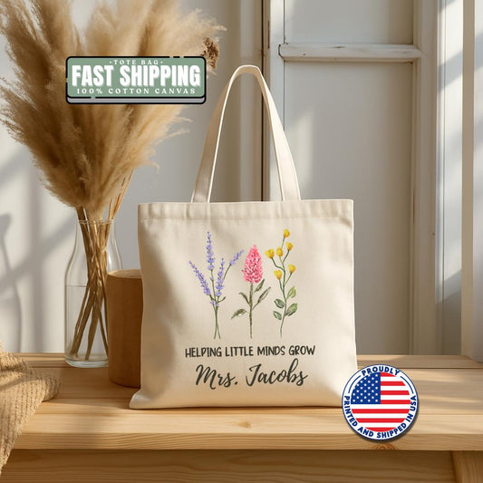 Personalized Teacher Cotton Canvas Tote Bag Custom Teacher Appreciation Gift Idea for Teacher Thank You Gift for Educators End of Year Gift
