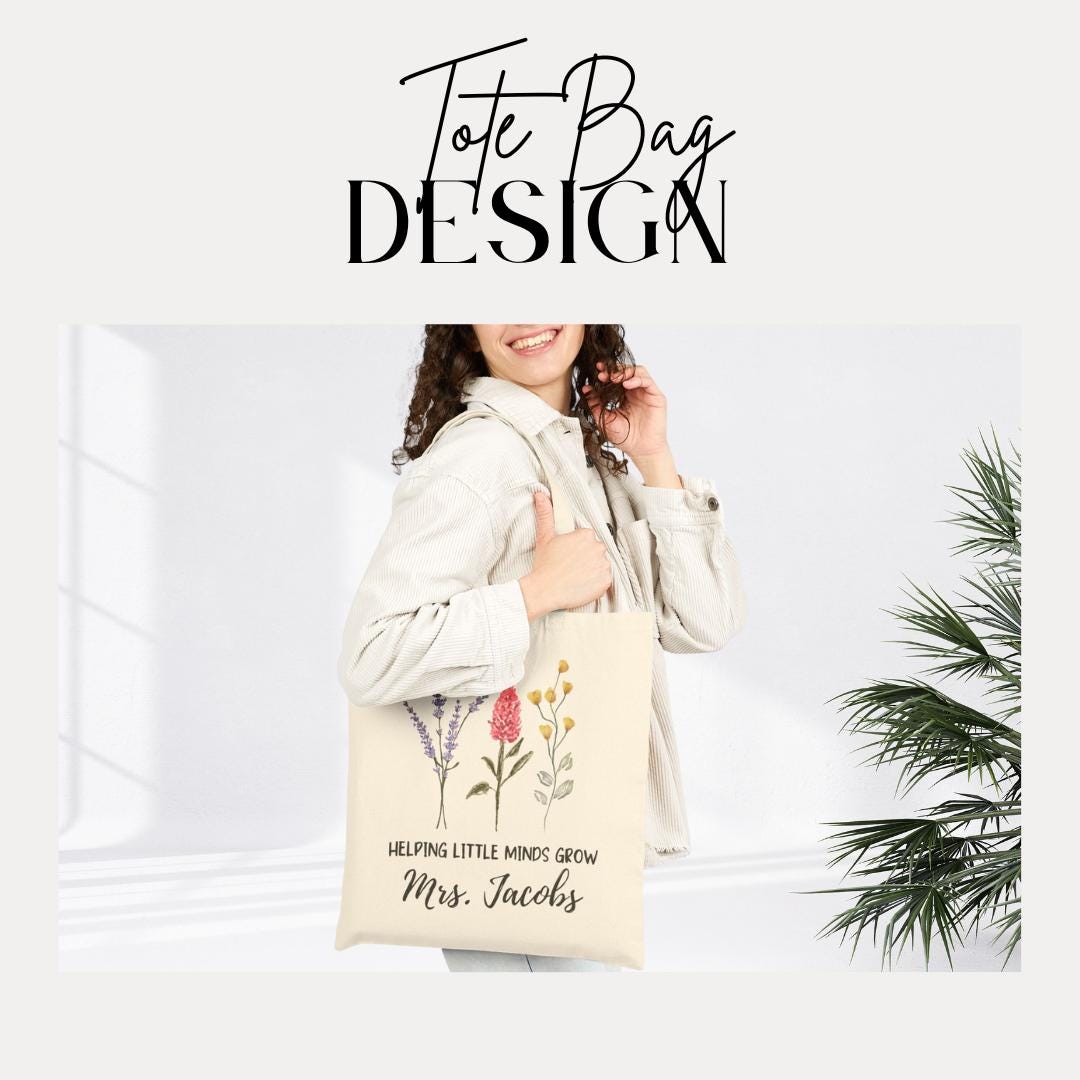 Personalized Teacher Cotton Canvas Tote Bag Custom Teacher Appreciation Gift Idea for Teacher Thank You Gift for Educators End of Year Gift