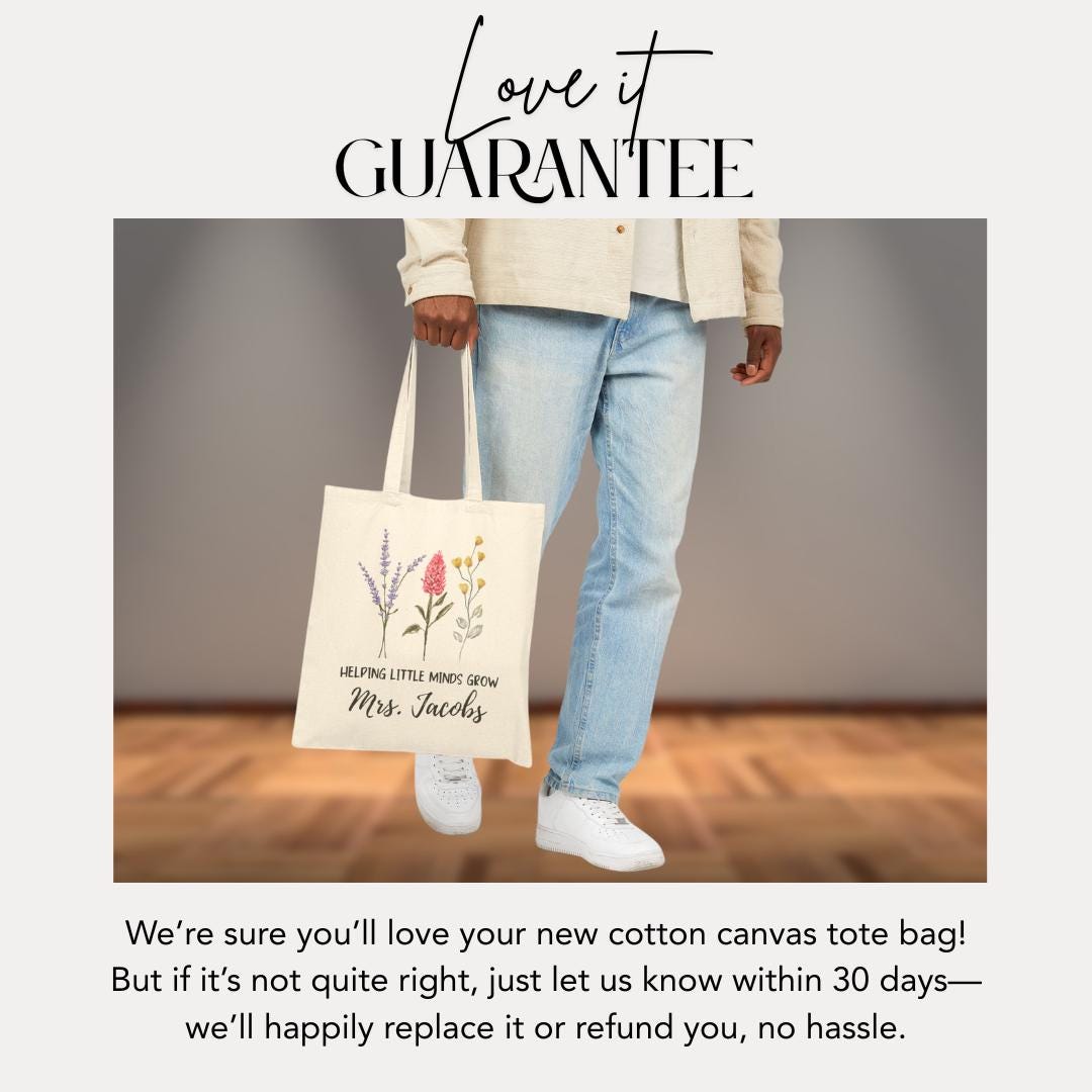 Personalized Teacher Cotton Canvas Tote Bag Custom Teacher Appreciation Gift Idea for Teacher Thank You Gift for Educators End of Year Gift