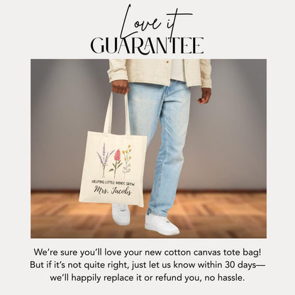 Personalized Teacher Cotton Canvas Tote Bag Custom Teacher Appreciation Gift Idea for Teacher Thank You Gift for Educators End of Year Gift