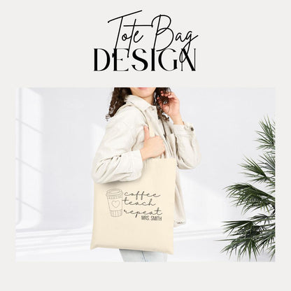 Personalized Teacher Tote Bag Custom Cotton Canvas Bag Teacher Appreciation Gift Idea Coffee Lover Teacher Gift Back to School Tote Bag