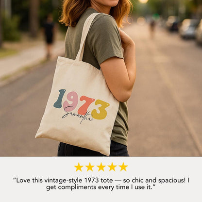 Personalized Retro Cotton Canvas Bag Custom Birthday Gift Idea for Her Reusable Eco Tote for Shopping or Books Tote for Women Gift for Mom