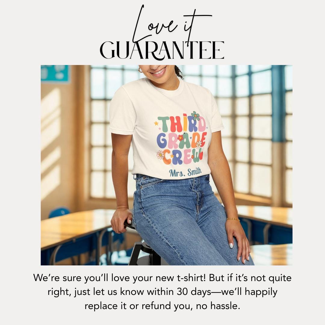 Personalized Third Grade Crew T-Shirt Unisex Gift for Teachers Back to School Gifts Fun Classroom Outfit Idea Teacher Tee Appreciation Week