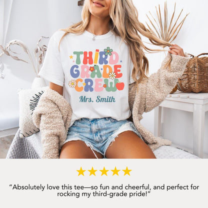 Personalized Third Grade Crew T-Shirt Unisex Gift for Teachers Back to School Gifts Fun Classroom Outfit Idea Teacher Tee Appreciation Week