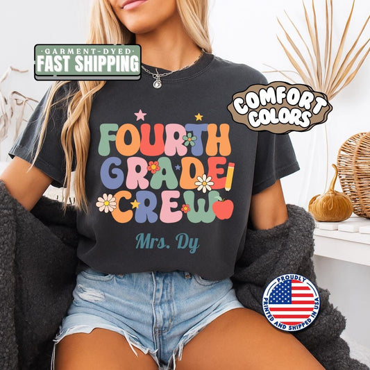 Personalized Fourth Grade Crew T-Shirt Unisex Gift for Teachers Back to School Gifts Fun Classroom Outfit Idea Teacher Tee Appreciation Week