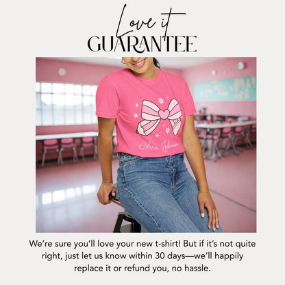 Personalized Teacher Pencil Bow Shirt T-Shirt Custom Cute Gift for Teachers Bow Design T-Shirt Fun Apparel for Teacher Appreciation Week