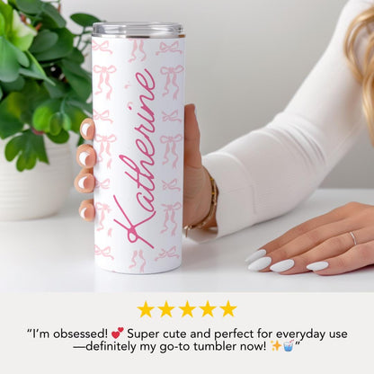 Personalized Pink Ribbon Tumbler 20oz Skinny Tumbler with Straw Perfect Gift for Her Survivor Fighter Nurse Warrior Gift Tumbler for Women