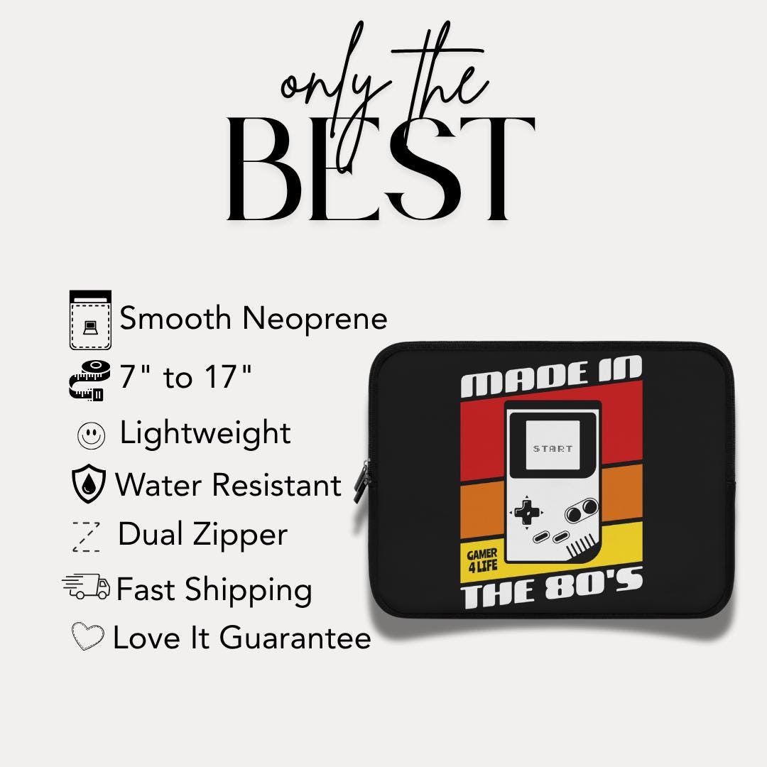 Retro Gamer Laptop Sleeve - Made in the 80's, Gaming Gift, Retro Design, Perfect for Gamers, Unique Tech Accessories