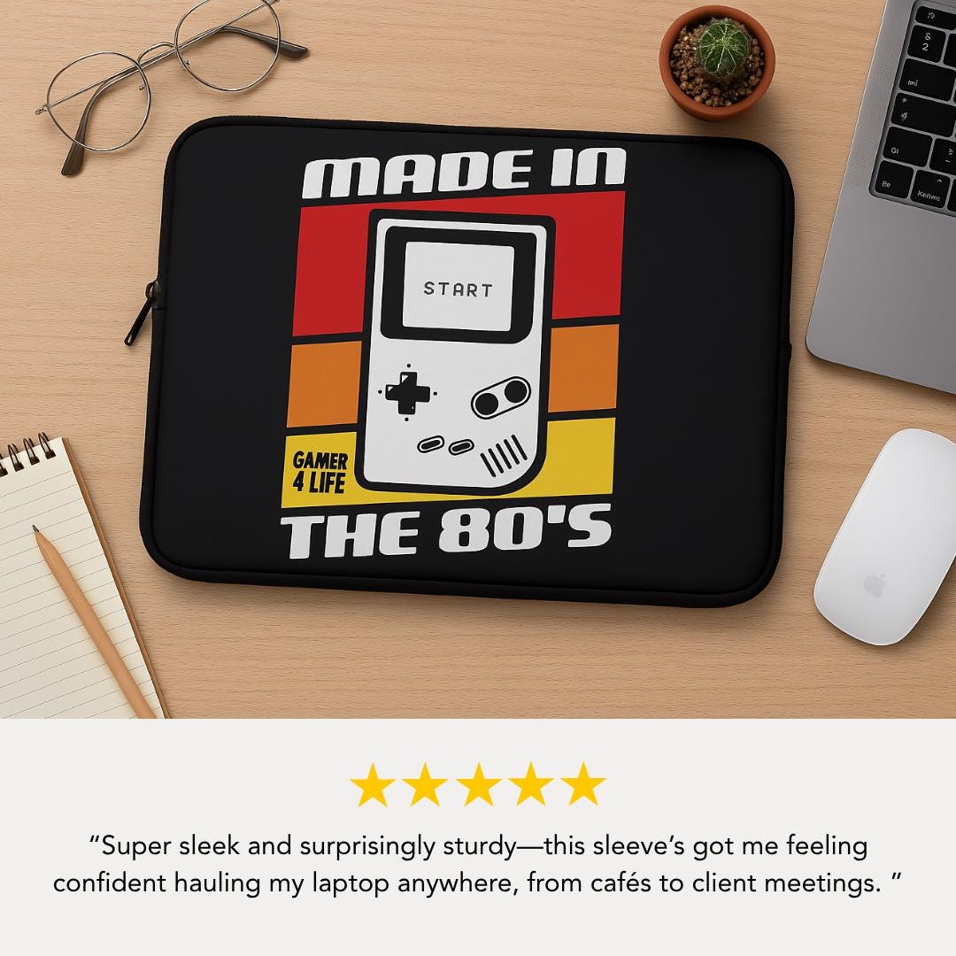 Retro Gamer Laptop Sleeve - Made in the 80's, Gaming Gift, Retro Design, Perfect for Gamers, Unique Tech Accessories